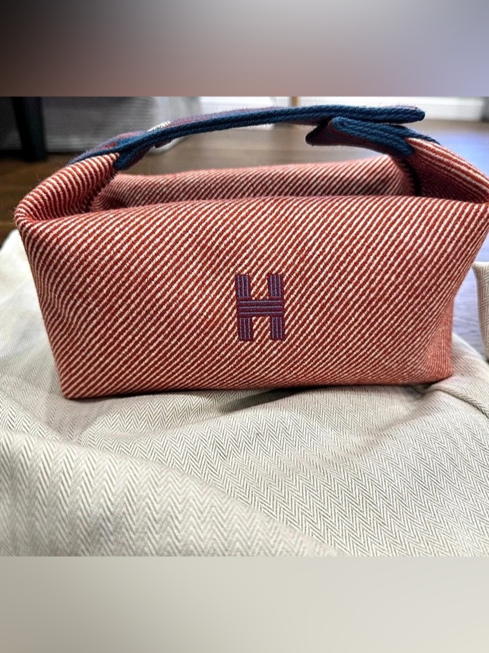 BRAND NEW Hermès Bride-a-Brac Case PM Striped Cosmetic Pouch Red & Blue. It’s br
